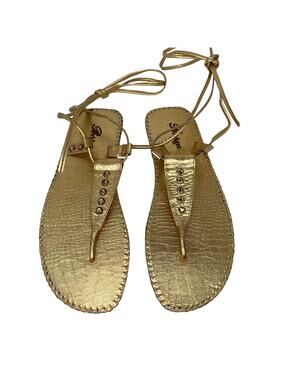 Bridget Gold Croc Embossed Leather Lace Up Sandals 9 Made in Brazil Gladiator